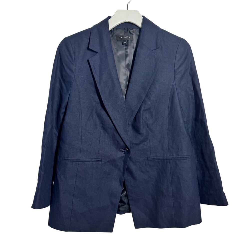 Talbots 100% Linen Minimal Quite Luxury‎ OfficeChic Coastal Nautical Blazer 6